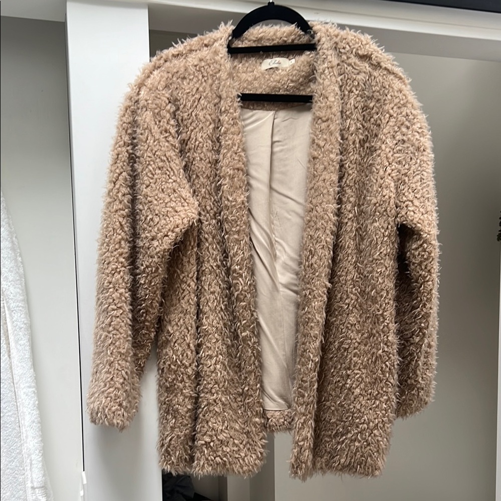 Anthropology Cozy Tan Fuzzy Jacket
